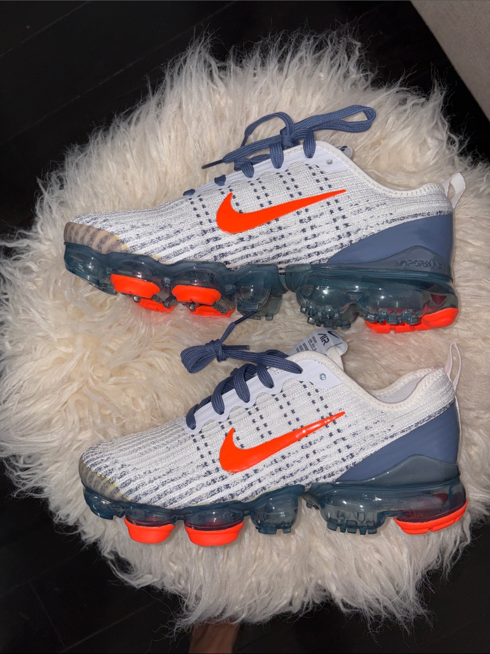 Nike kids White & Orange VaporMax Flyknit Running Shoes